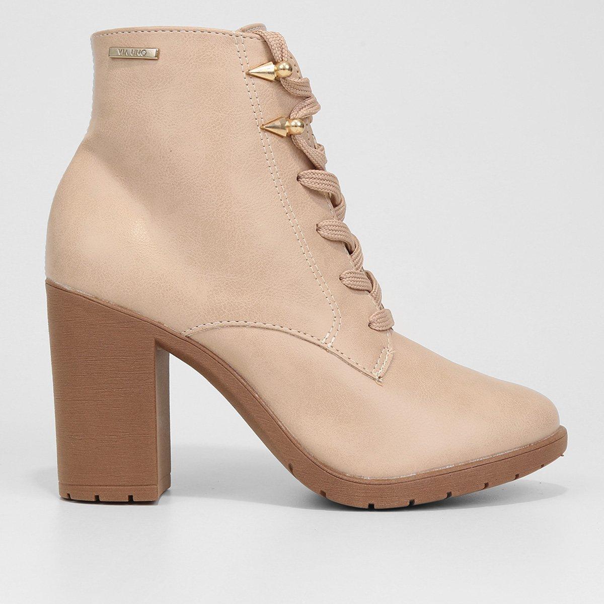 Bota Coturno Cano Curto Via Uno Salto Bloco Tratorado Feminina - 1