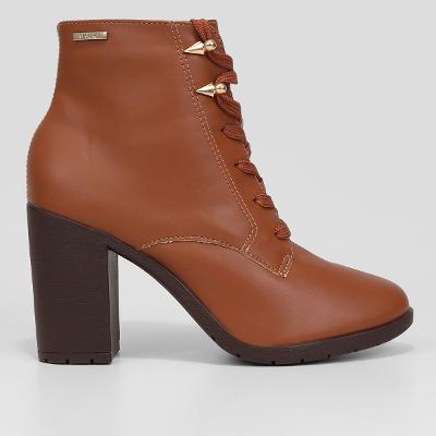 Bota Coturno Cano Curto Via Uno Salto Bloco Tratorado Feminina