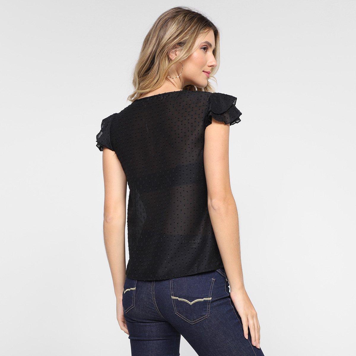 Blusa Dom Fashion Decote V Manga Curta Babado Feminina - 2