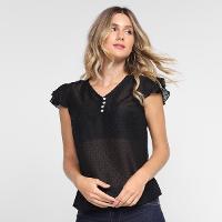 Blusa Dom Fashion Decote V Manga Curta Babado Feminina - 1