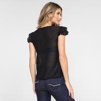 Blusa Dom Fashion Decote V Manga Curta Babado Feminina - 2