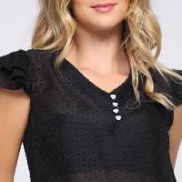 Blusa Dom Fashion Decote V Manga Curta Babado Feminina - 3