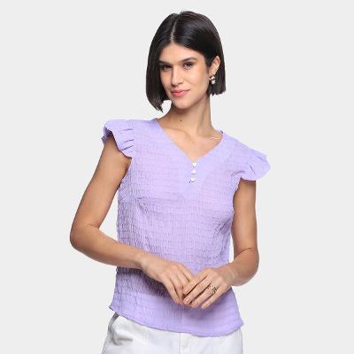 Blusa Dom Fashion Decote V Manga Curta Babado Feminina