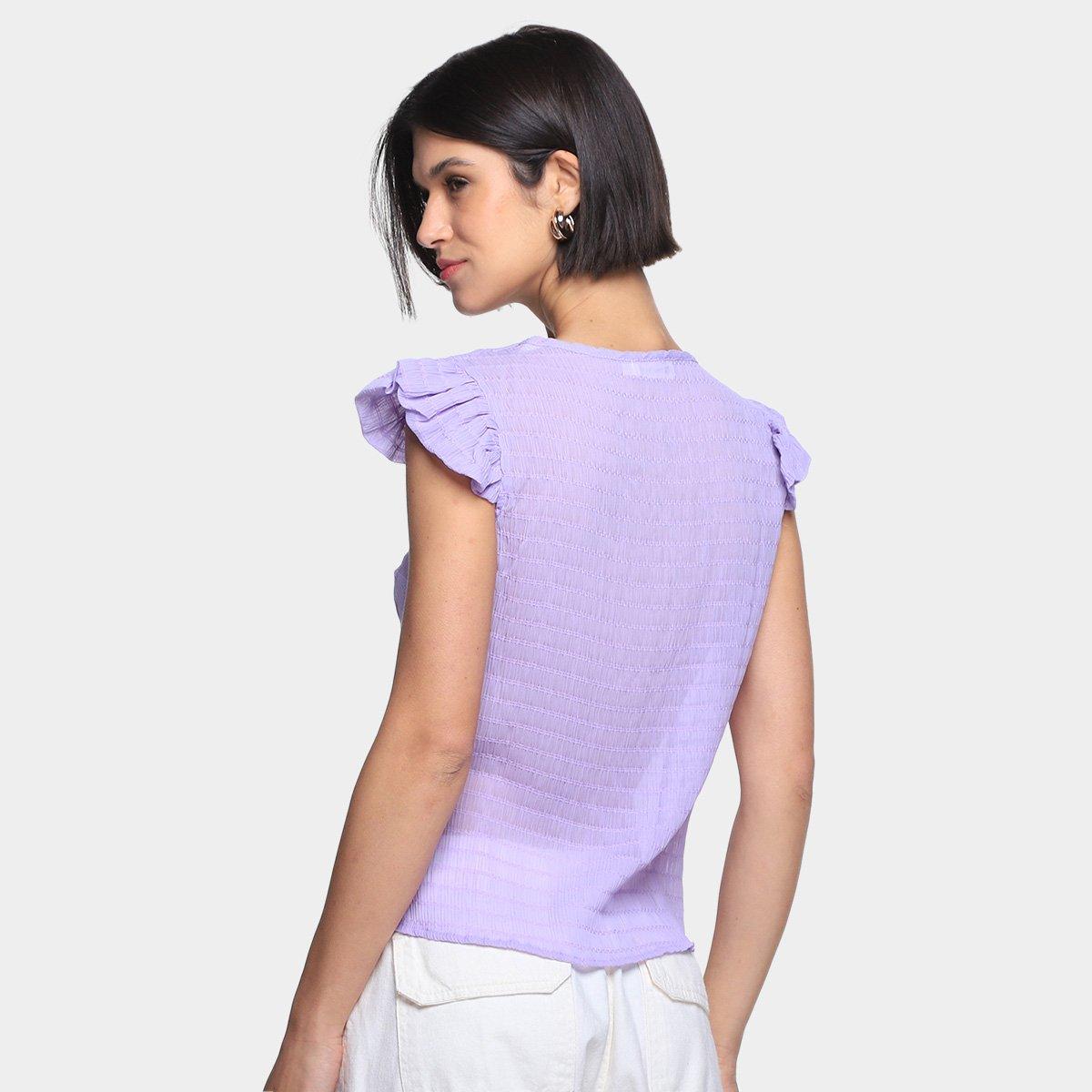 Blusa Dom Fashion Decote V Manga Curta Babado Feminina - 2