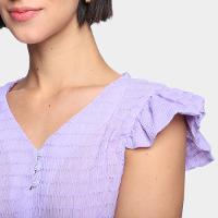 Blusa Dom Fashion Decote V Manga Curta Babado Feminina - 3