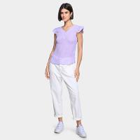 Blusa Dom Fashion Decote V Manga Curta Babado Feminina - 4