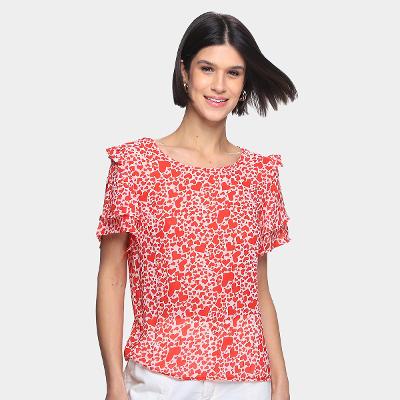 Blusa Dom Fashion Manga Babados Corações Feminina