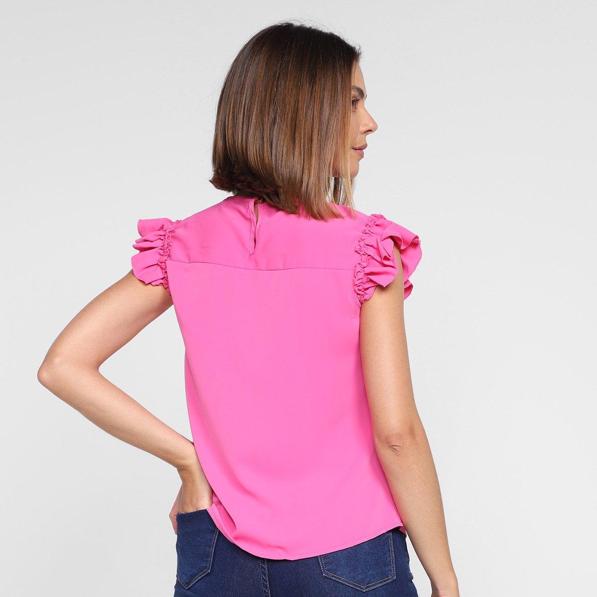 Blusa Dom Fashion Decote Recorte Manga Babado Feminina - 2