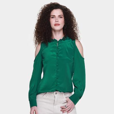 Camisa Manga Longa Dom Ombro Vazado Com Botões Feminina