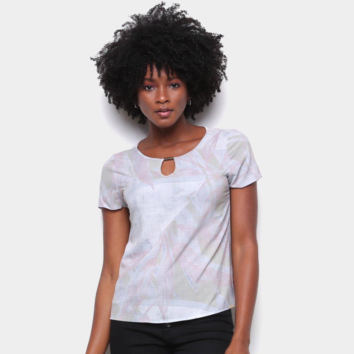 Blusa Gris Estampada Manga Curta Feminina - 1