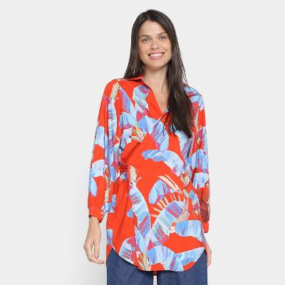 Camisa Farm Oversized Estampada 3/4 Feminina