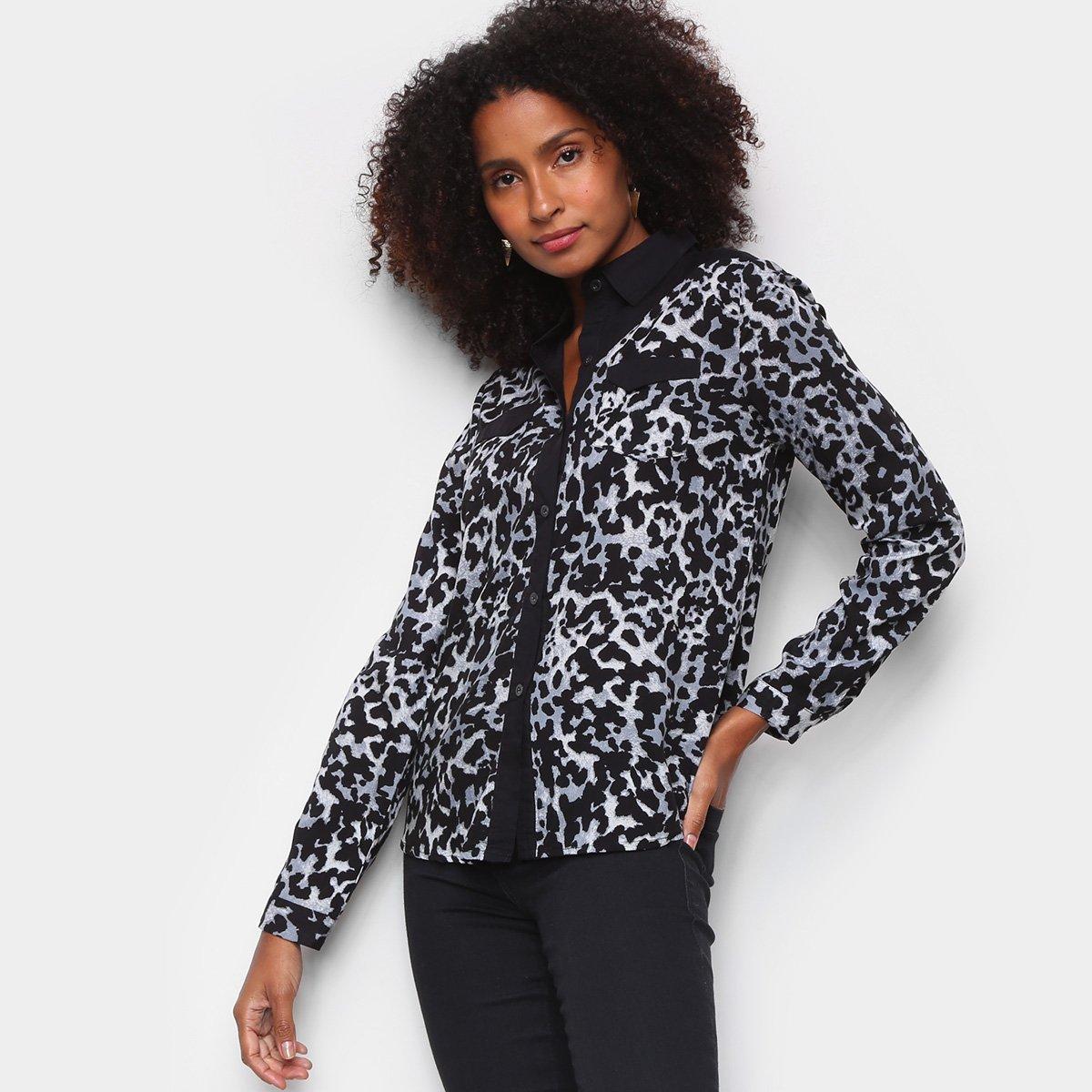 Camisa Manha Longa Heli Animal Print Onça Feminina - 1