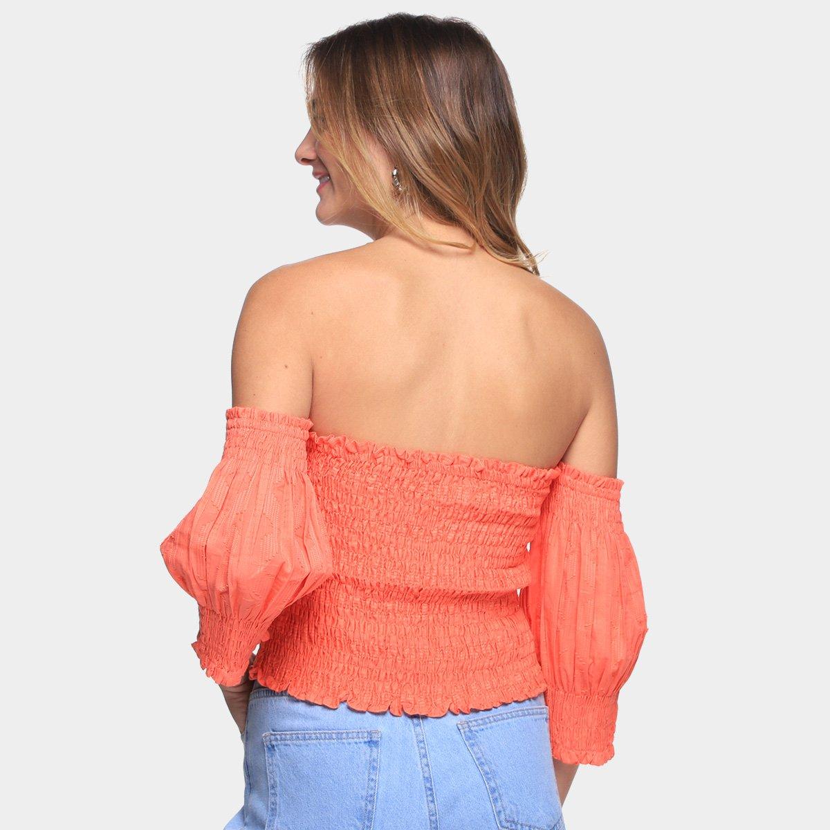 Blusa Cropped Loved Lastex Manga 3/4 Feminina - 2