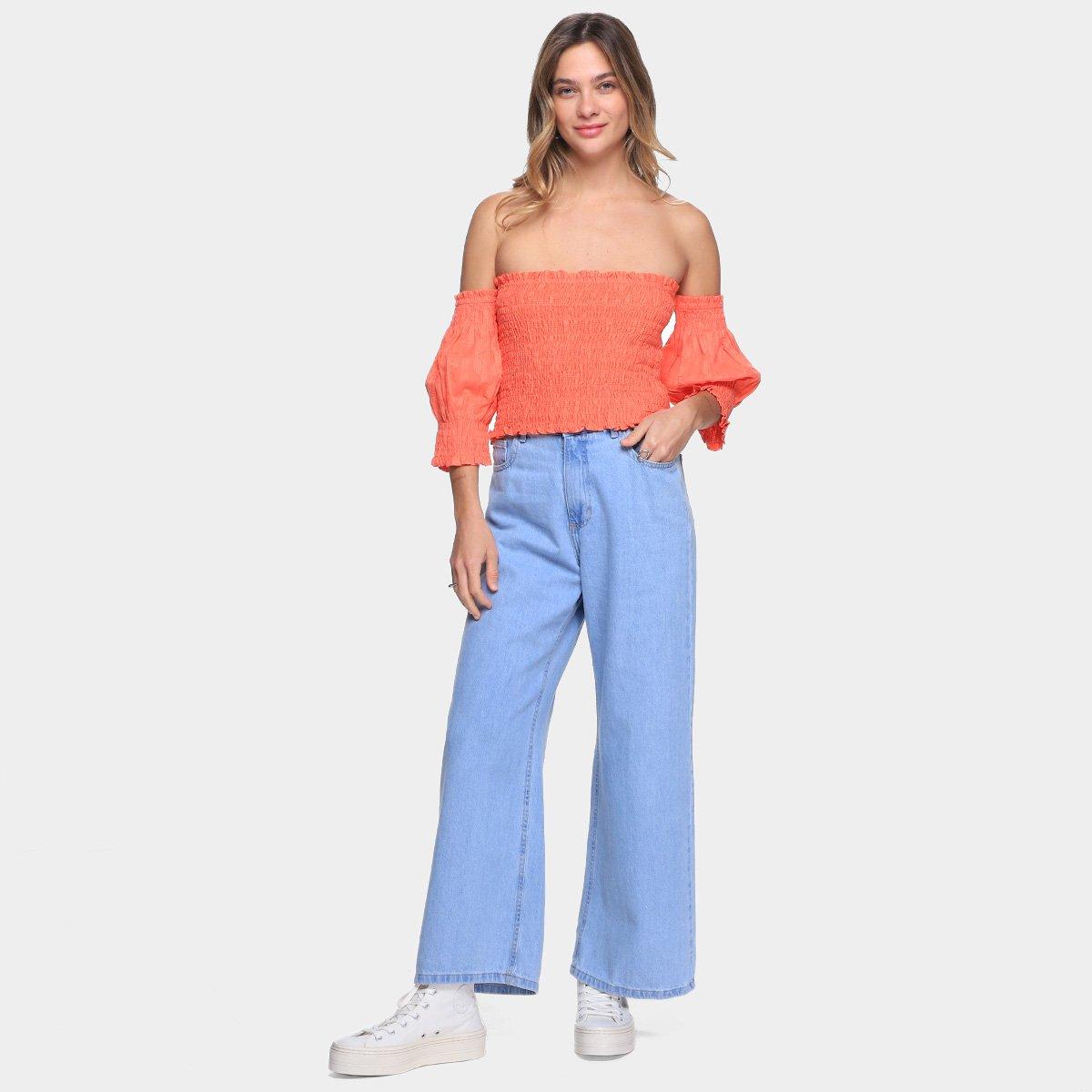 Blusa Cropped Loved Lastex Manga 3/4 Feminina - 4