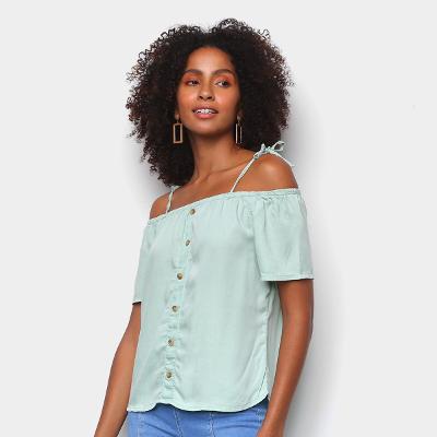Blusa Cambos Bata Ombro A Ombro Botões Feminina