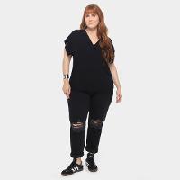 Blusa Maelle Plus Size Gola V Feminina - 4