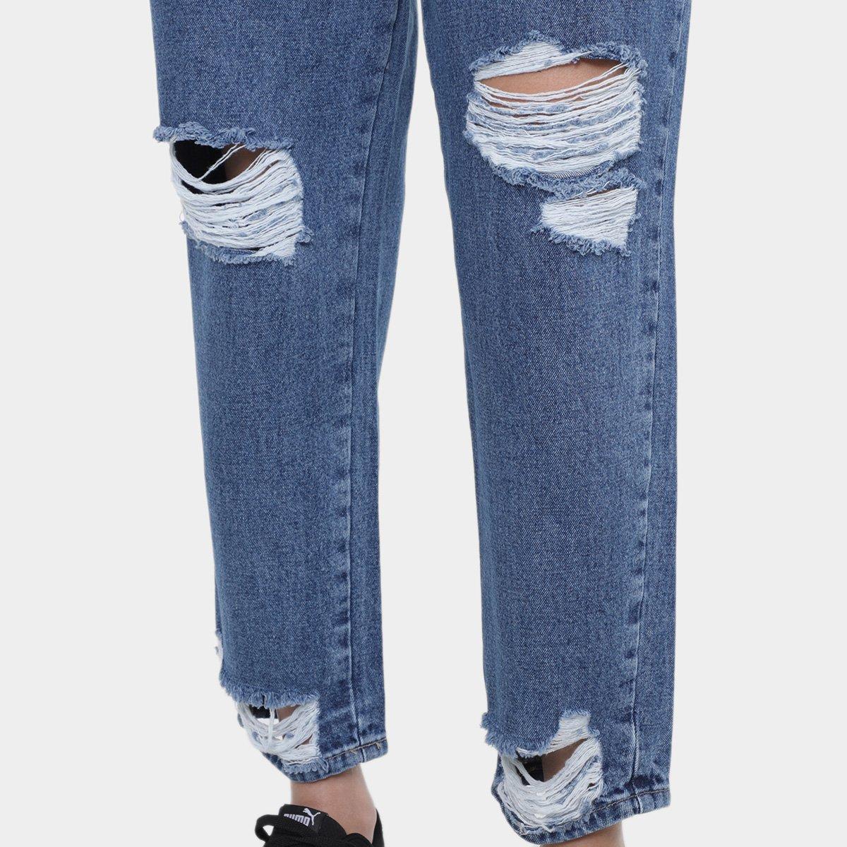 Calça Jeans Mom Sawary Rasgos Cintura Alta Feminina - 3