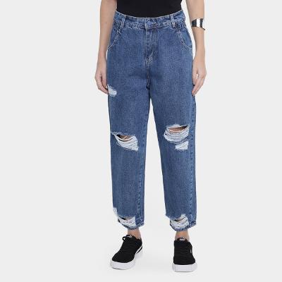 Calça Jeans Mom Sawary Rasgos Cintura Alta Feminina