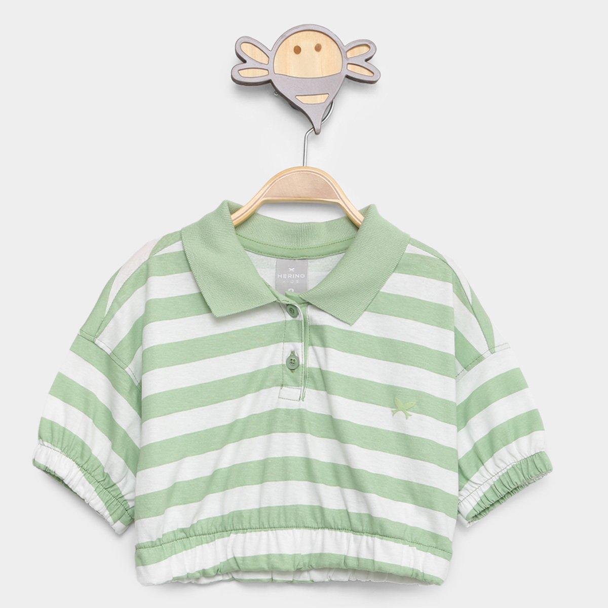 Camisa Polo Cropped Infantil Hering Kids Listrada Manga Curta Menina - 1