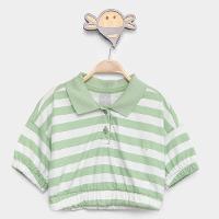 Camisa Polo Cropped Infantil Hering Kids Listrada Manga Curta Menina - 1