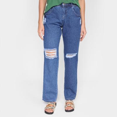 Calça Jeans Biotipo Mom Jeans Rasgada Feminina