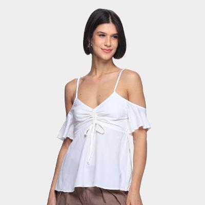 Blusa Mercatto Open Shoulder Amarração Lisa Feminina