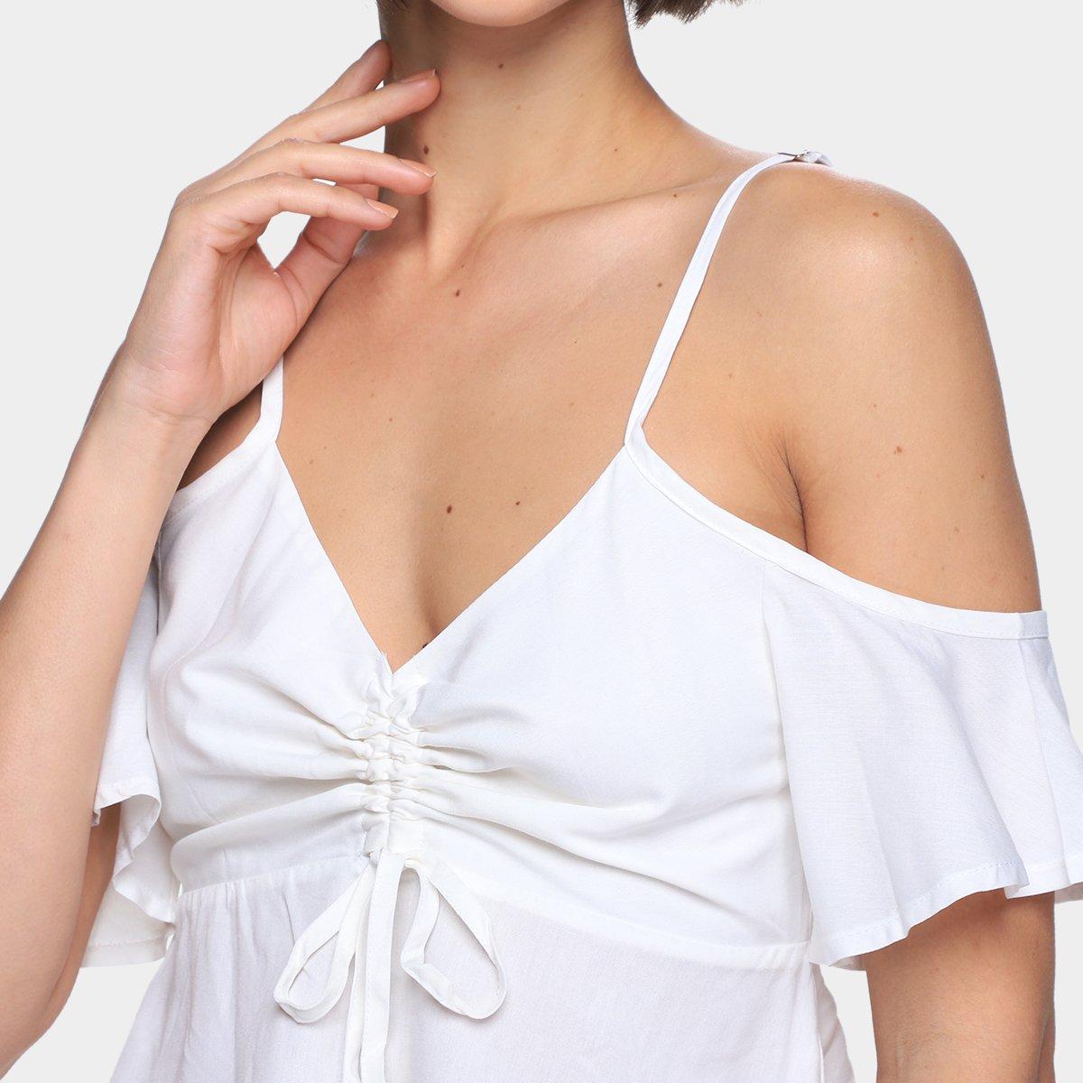 Blusa Mercatto Open Shoulder Amarração Lisa Feminina - 3
