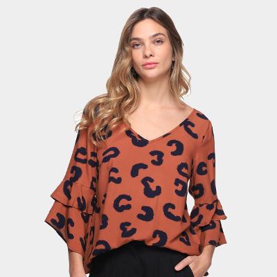 Blusa Mercatto Onça Babados Feminina
