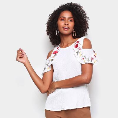 Blusa Angel City Open Shoulder Bordada Feminina