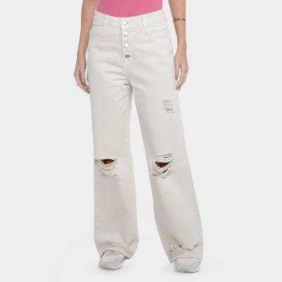 Calça Jeans Sawary Wide Leg Rasgada Feminina