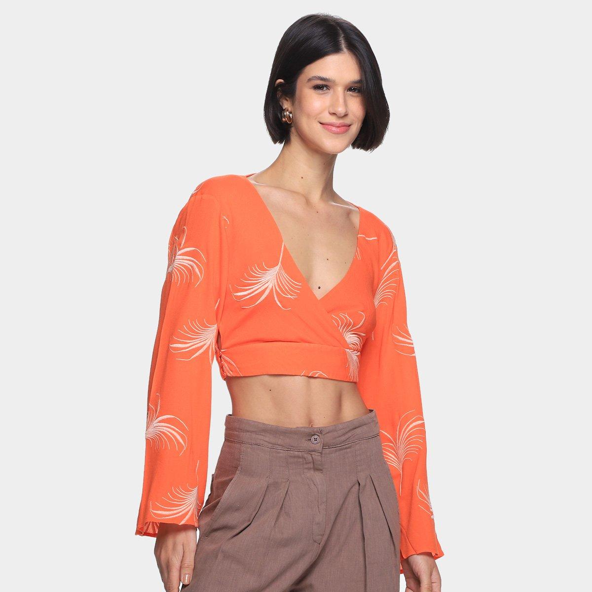 Blusa Oh, Boy! Folhagem Bordada Manga Longa Feminina - 1