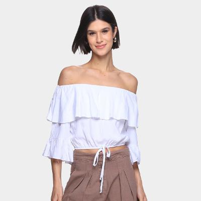 Blusa Mercatto Cropped Ombro A Ombro Manga 3/4 Feminina
