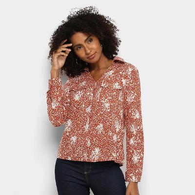 Camisa Manga Longa Road Mel Estampada Amarração Feminina