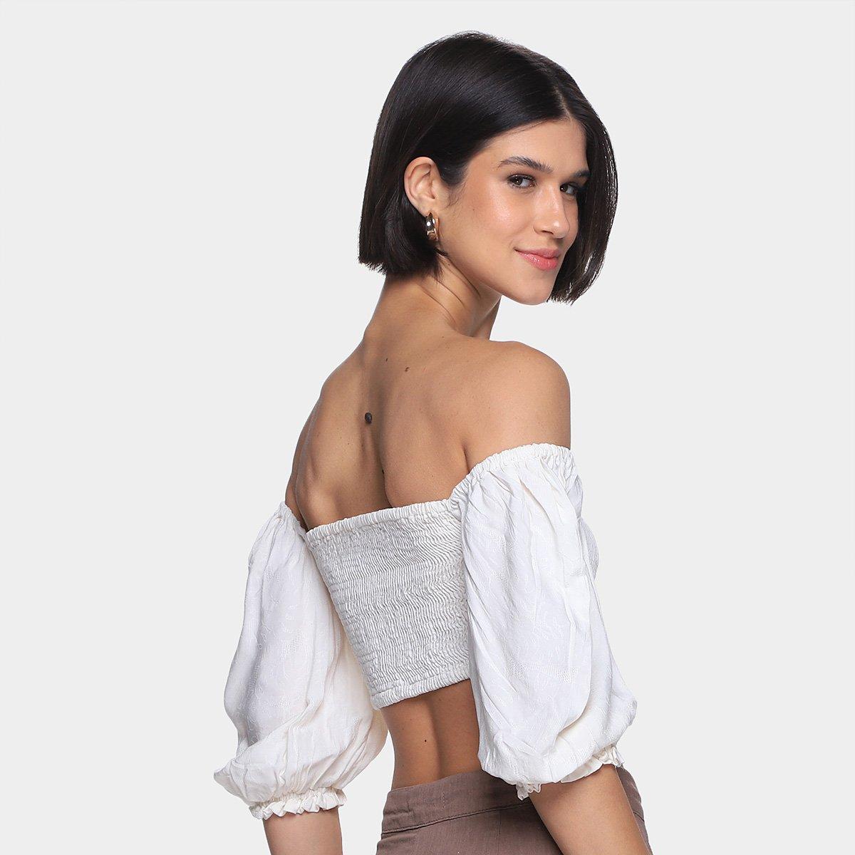 Blusa Oh, Boy! Lastex Manga Puffy Feminina - 2