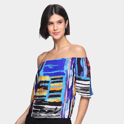 Blusa Água Viva Ombro A Ombro Color Block Feminina
