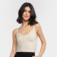 Blusa Mercatto Cropped Tricô Alças Com Pala Decote V Feminina - 1