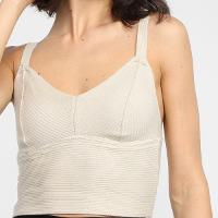 Blusa Mercatto Cropped Tricô Alças Com Pala Decote V Feminina - 3