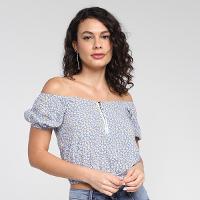 Blusa Lecimar Ombro a Ombro Zíper Floral - 1