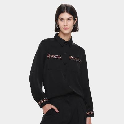 Camisa Social Road Mel Manga Longa Bordados Feminina