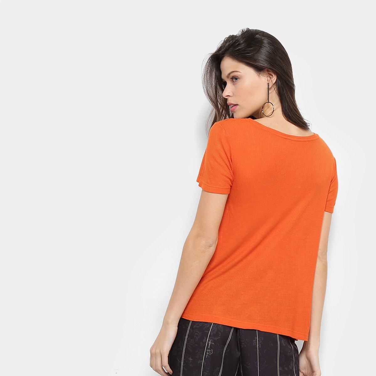 Blusa Maria Filó Canelada Gola Canoa Bordada Feminina - 2