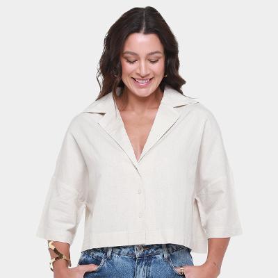 Camisa Cropped Animal Jeans Ampla Feminina