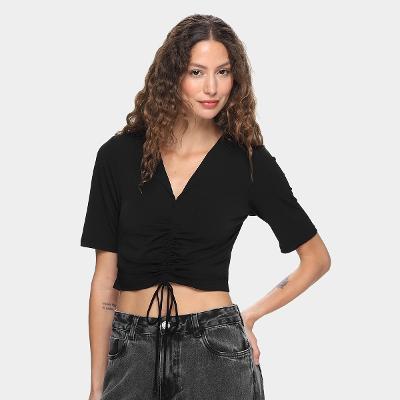 Blusa Cropped Morena Rosa Decote V Amarração Feminina