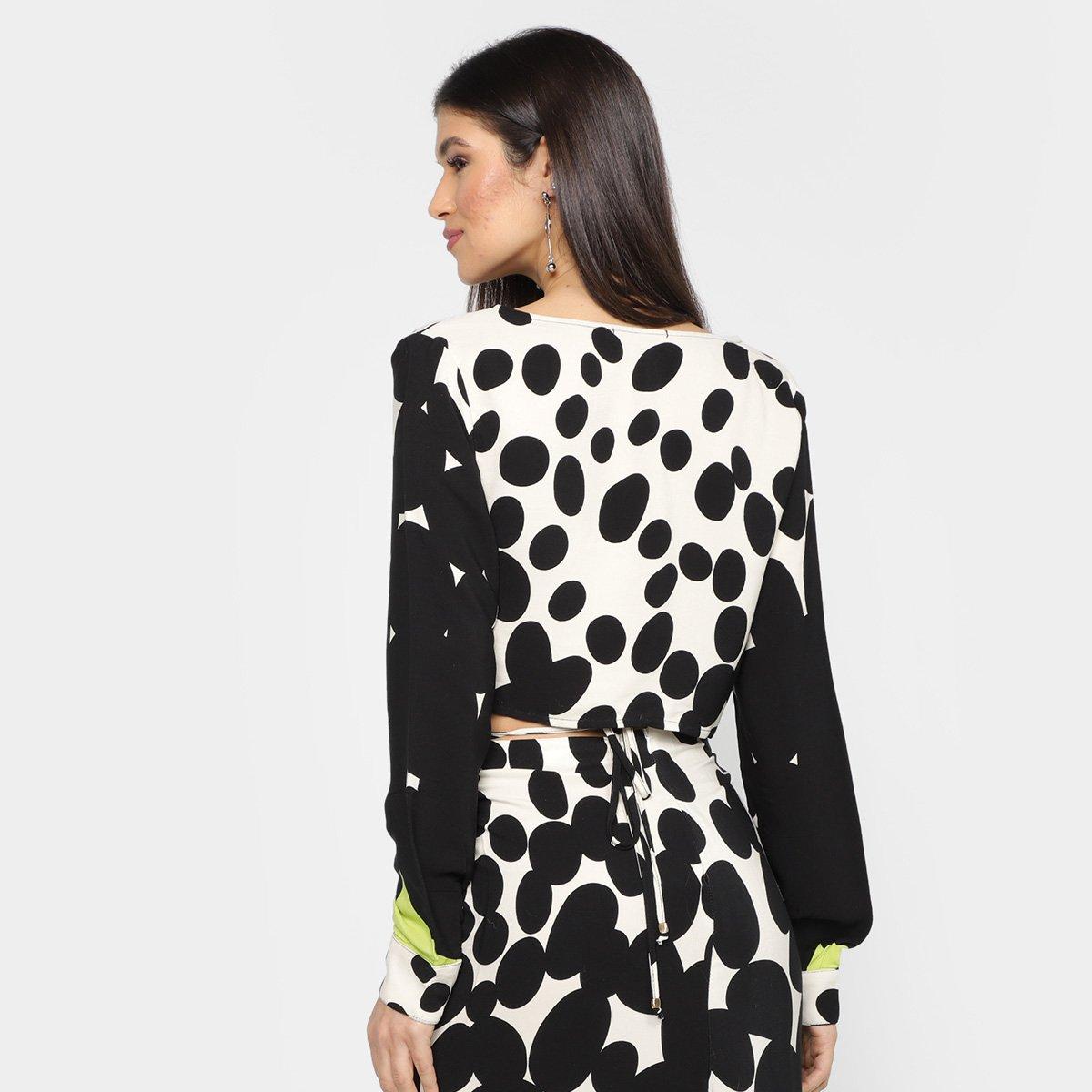 Blusa All Is Love Cropped Franzido Poá Degradee Manga Longa Feminina - 2