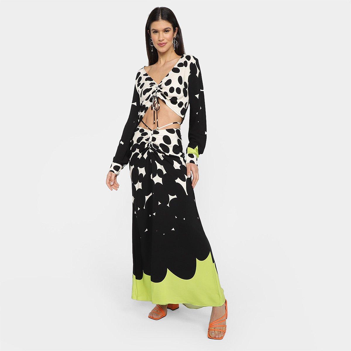 Blusa All Is Love Cropped Franzido Poá Degradee Manga Longa Feminina - 4