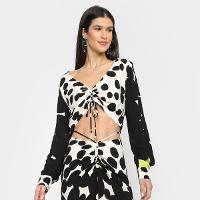 Blusa All Is Love Cropped Franzido Poá Degradee Manga Longa Feminina - 1