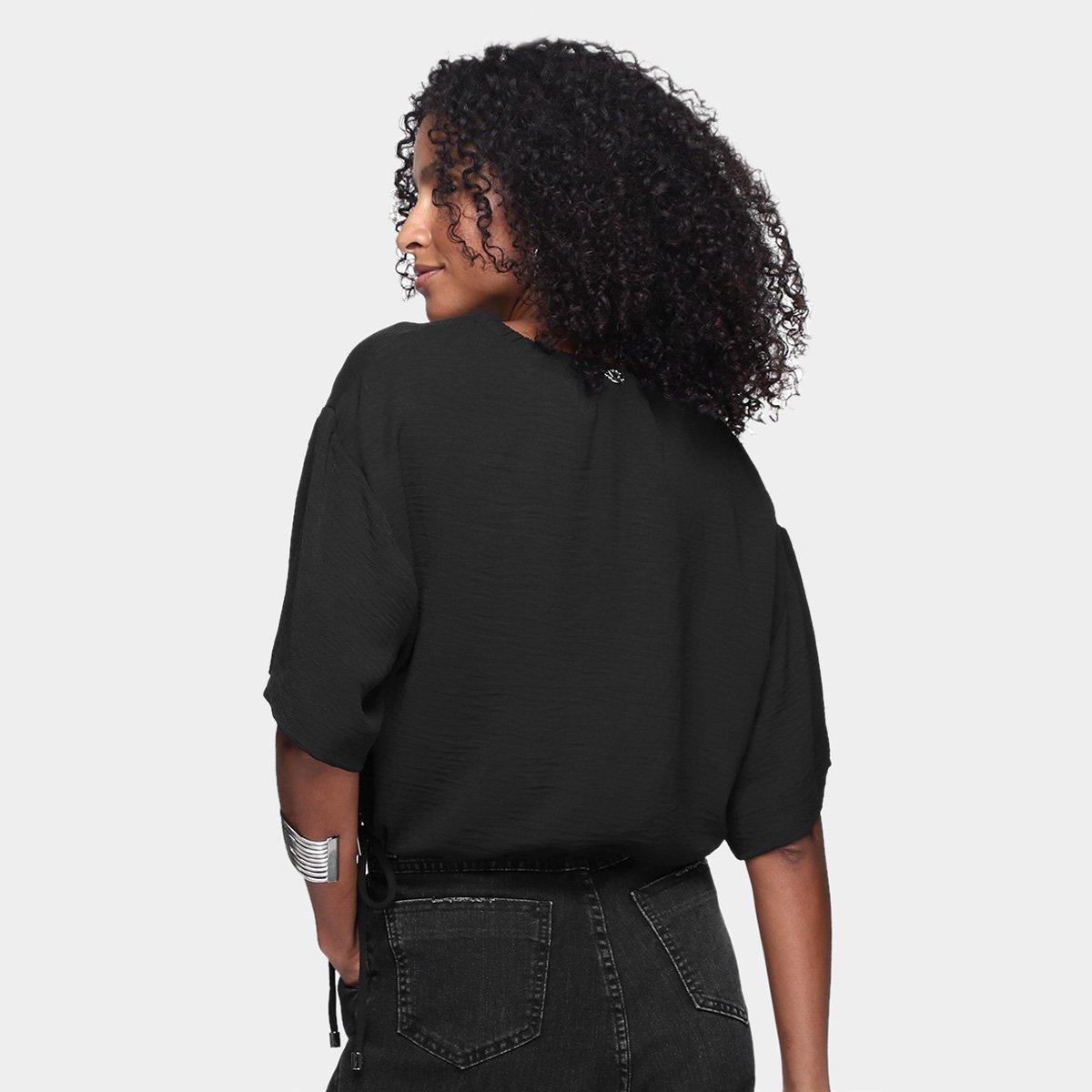 Blusa Cropped Morena Rosa Manga Ampla Amarração Feminina - 2