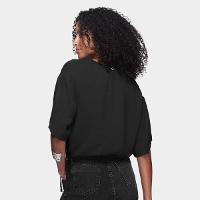 Blusa Cropped Morena Rosa Manga Ampla Amarração Feminina - 2