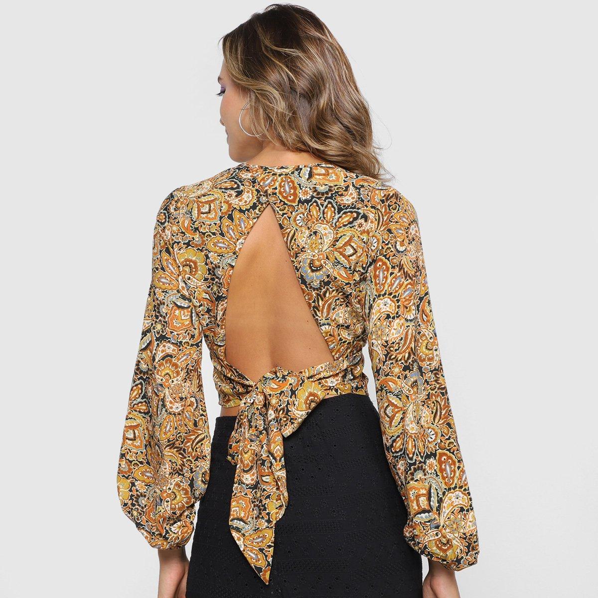 Blusa All Is Love Paisley Cropped Decote V Feminina - 2
