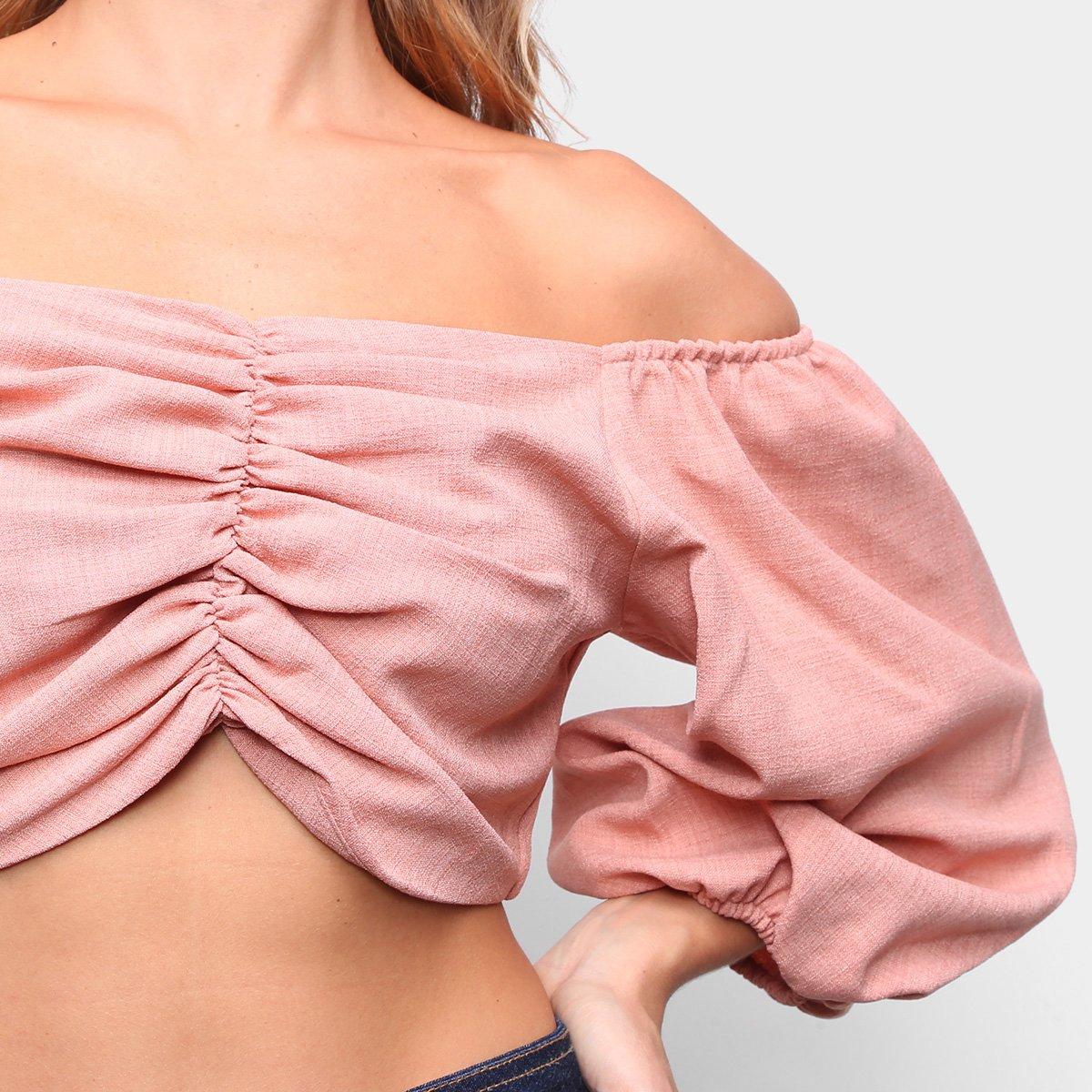 Blusa Lança Perfume Cropped Ombro A Ombro Manga 3/4 Feminina - 3