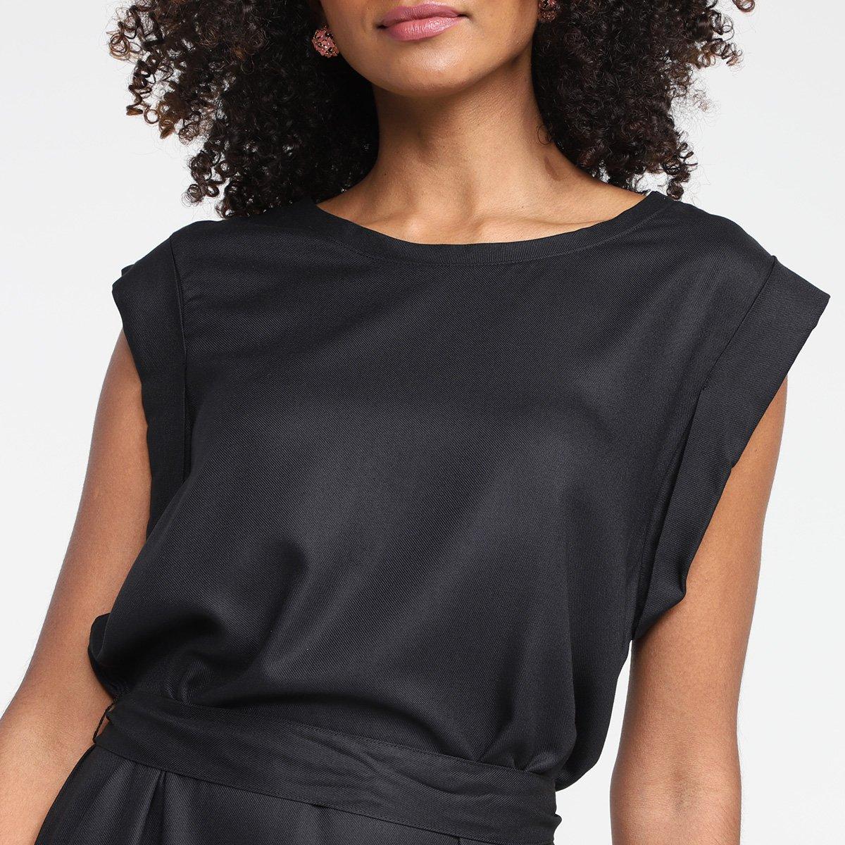 Vestido Hering Evasê Curto Liso Amarração - 3